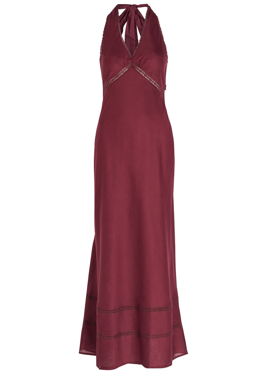 Faithfull The Brand Jasmine Halterneck Cotton Maxi Dress - Dark Red