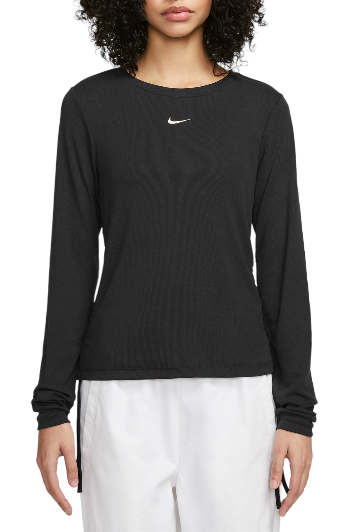 Women Ribbed Long-Sleeve Mod Crop Top Black Shirts L Black