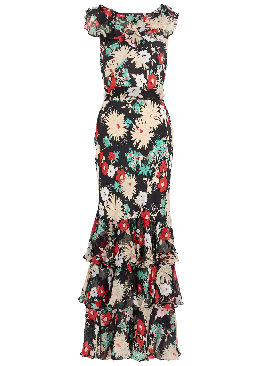 Rixo Floral-print Chiffon Maxi Dress - Black -