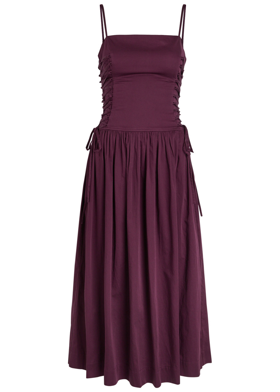Damson Madder Angelina Lace-up Cotton-poplin Midi Dress - Purple -