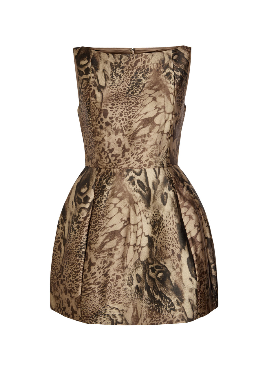 DE LA Vali Pampero Leopard-print Satin-twill Mini Dress - Brown - M