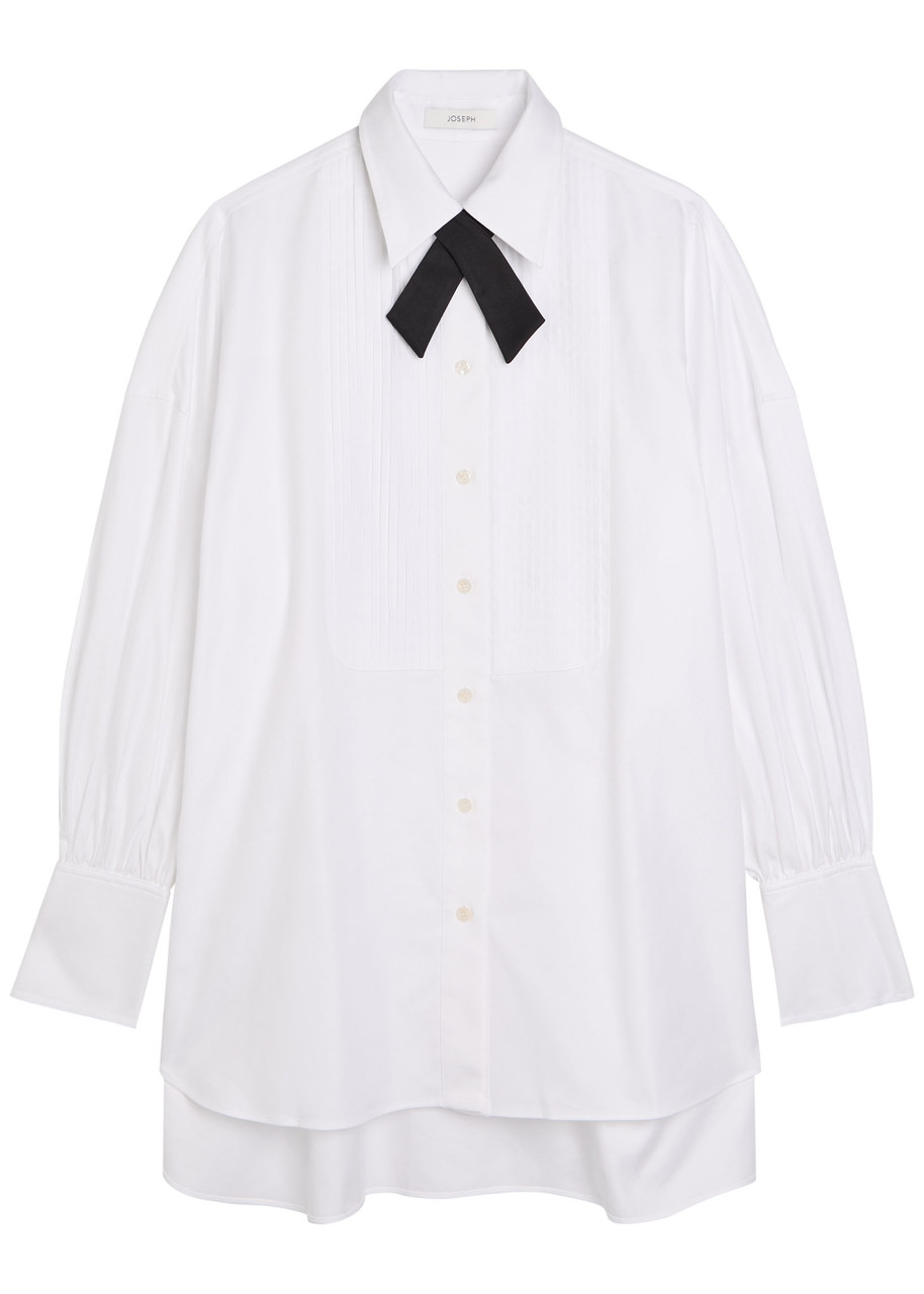Joseph Ferrus Contrasting-neck Pintuck Cotton Blouse - White - S