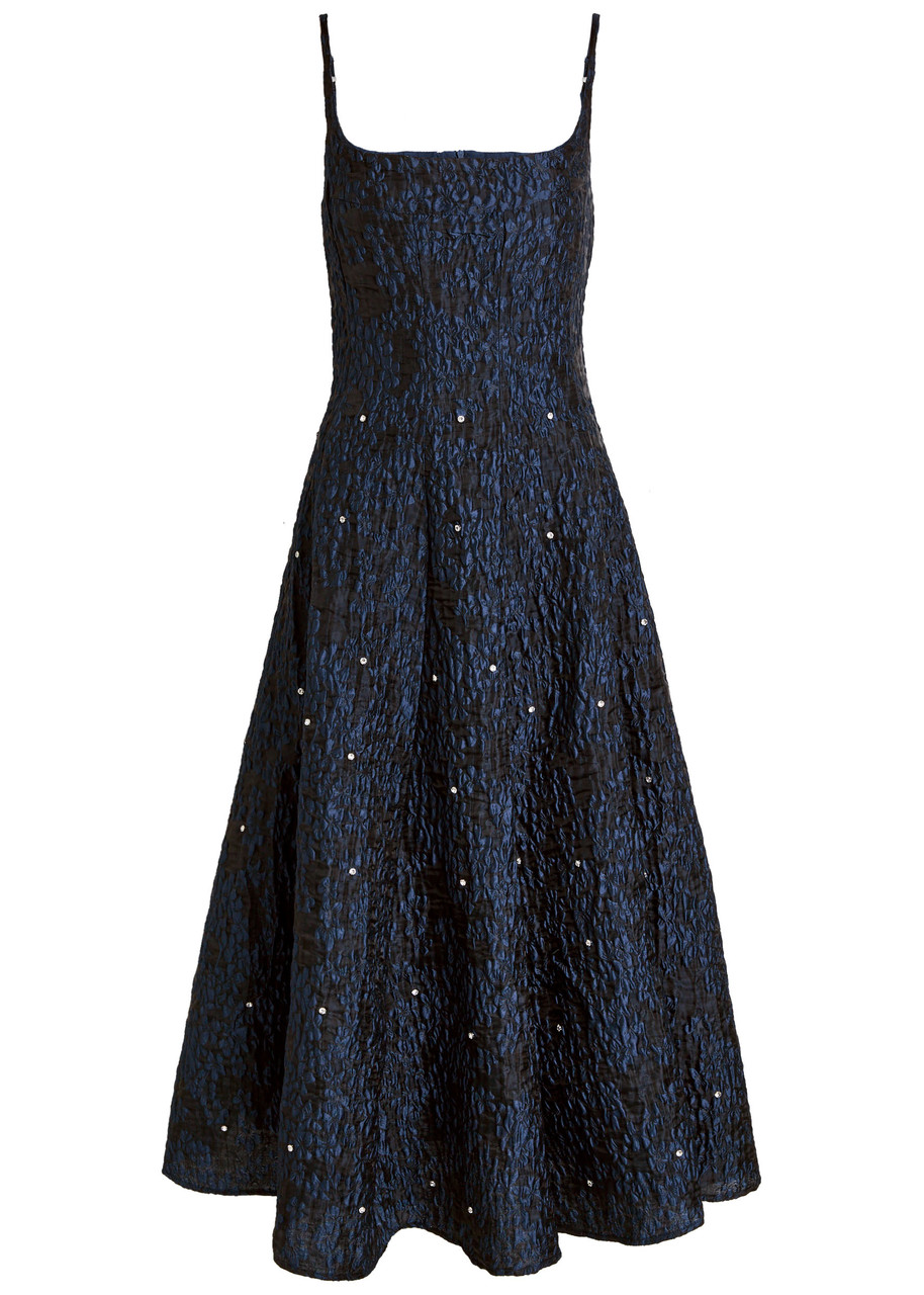 Sister Jane Maison Gem Crystal-embellished Cloqu Midi Dress - Navy - S