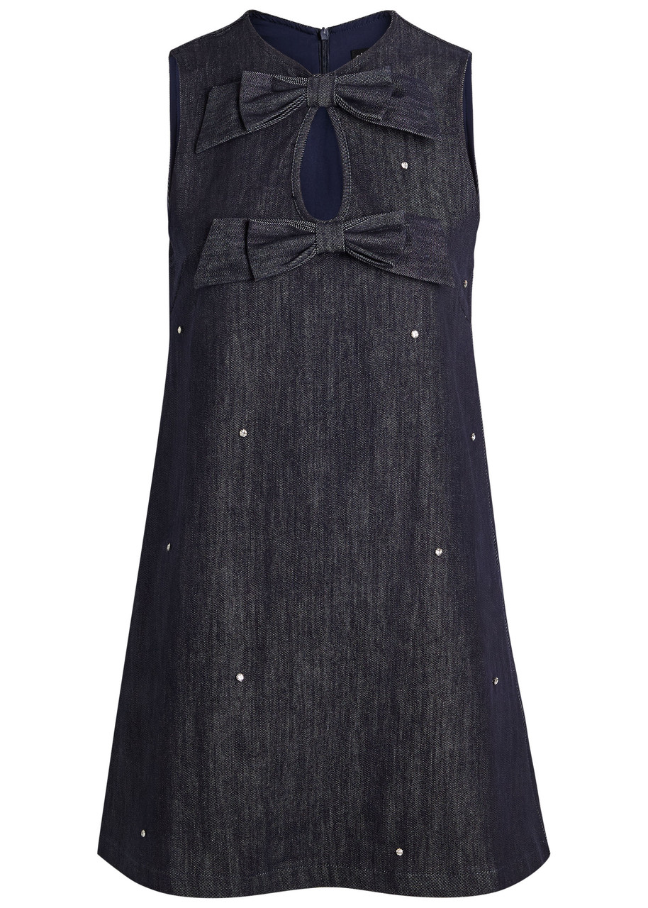 Sister Jane Curio Crystal-embellished Stretch-denim Mini Dress -