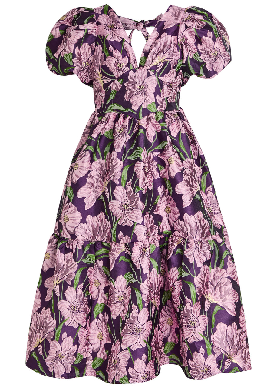 Sister Jane Floraison Floral-jacquard Woven Midi Dress - Purple - L