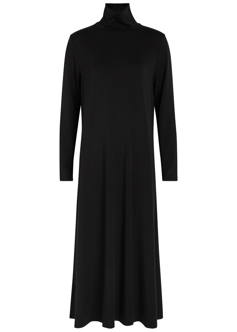 Eileen Fisher Turtle-neck Jersey Midi Dress - Black - M - L