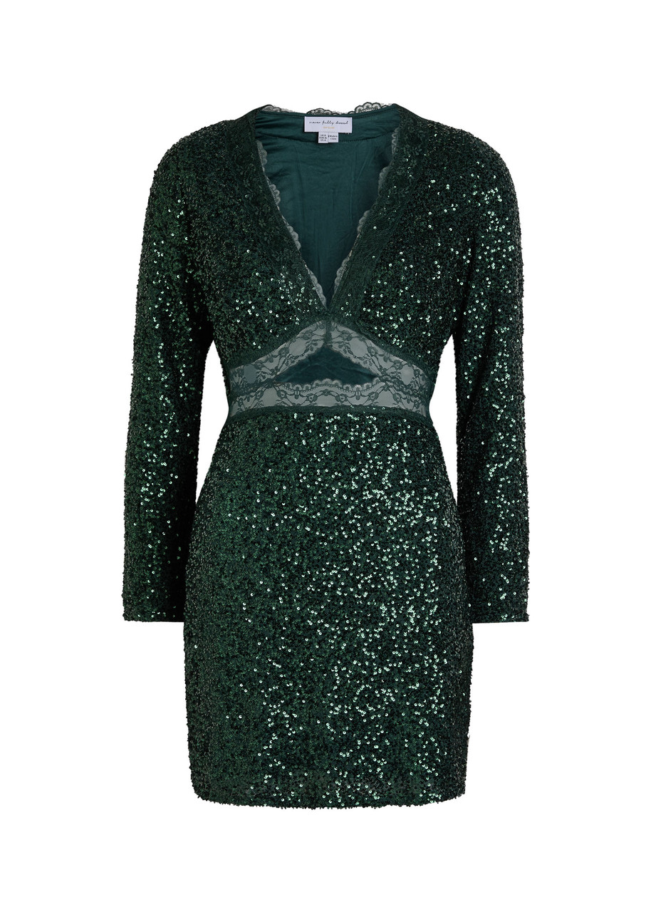 Never Fully Dressed Mimi Sequin-embellished Satin Mini Dress - Green - M