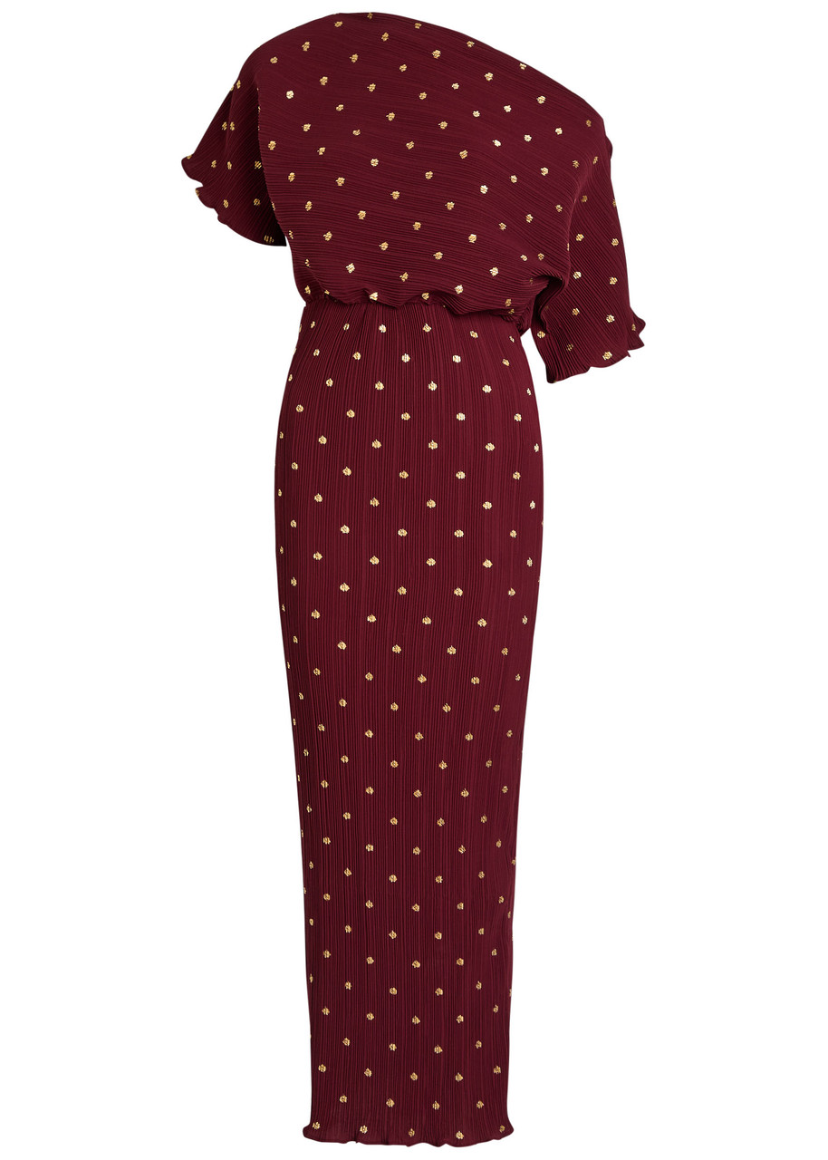 Never Fully Dressed Tilly Polka-dot Pliss Midi Dress - Red - L L