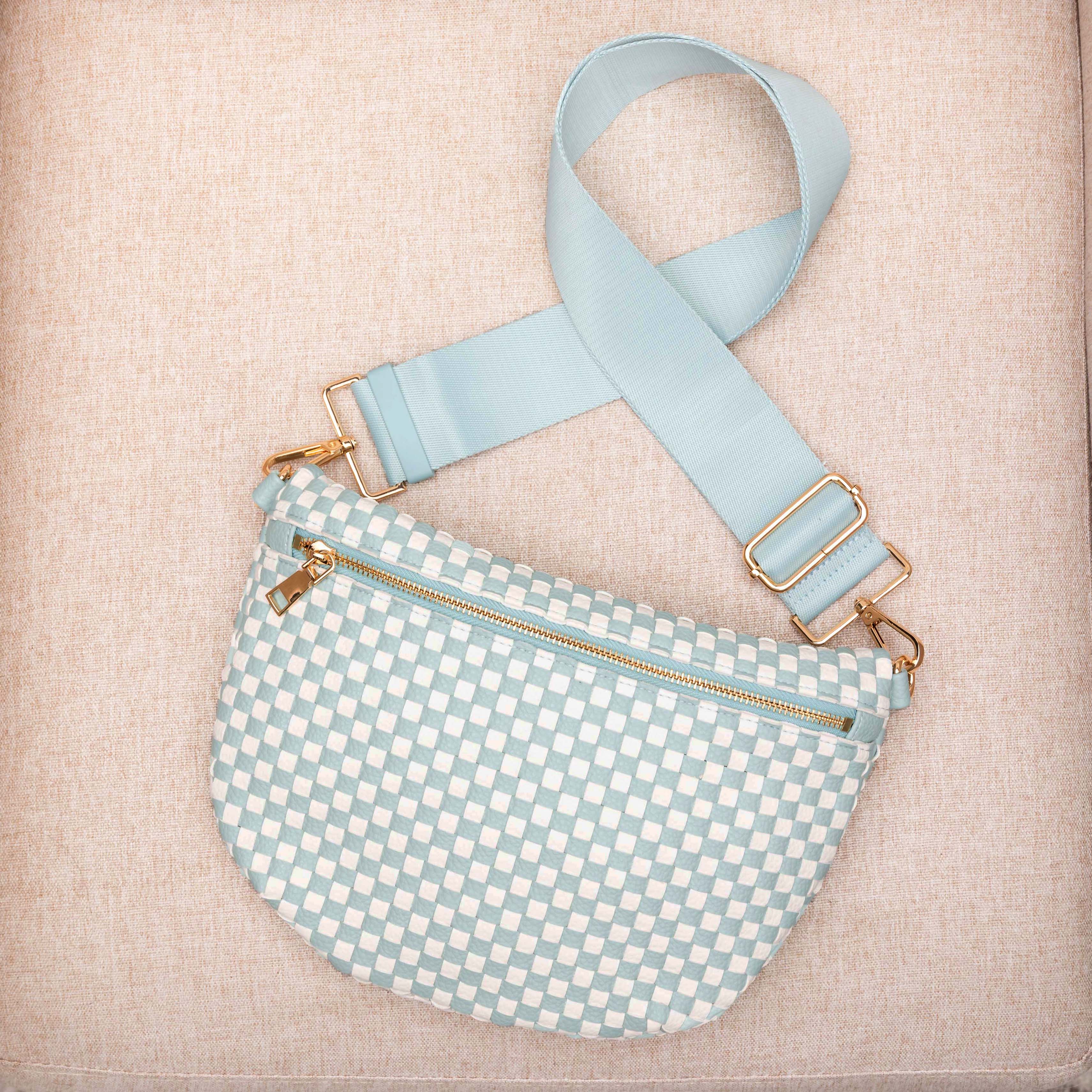 Layla Woven Checkered Crossbody Sling Bag - Sky Blue Check