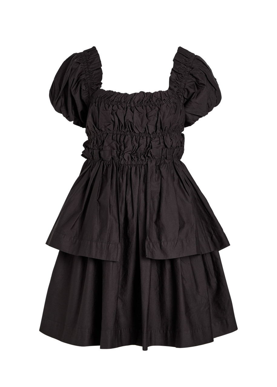 Damson Madder Lyza Ruffled Cotton Mini Dress - Black -