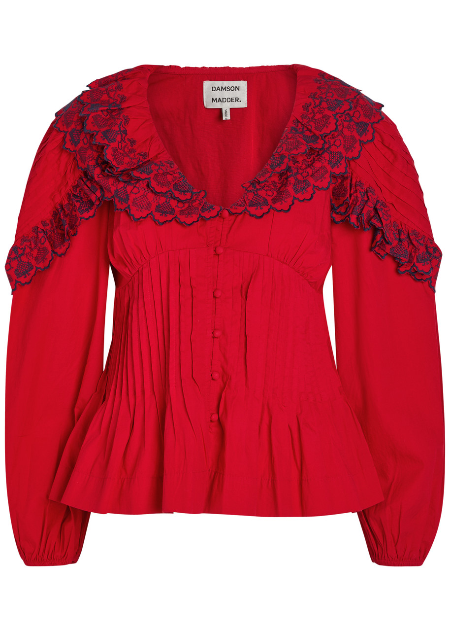 Damson Madder Caroline Embroidered Cotton-poplin Blouse - Red -