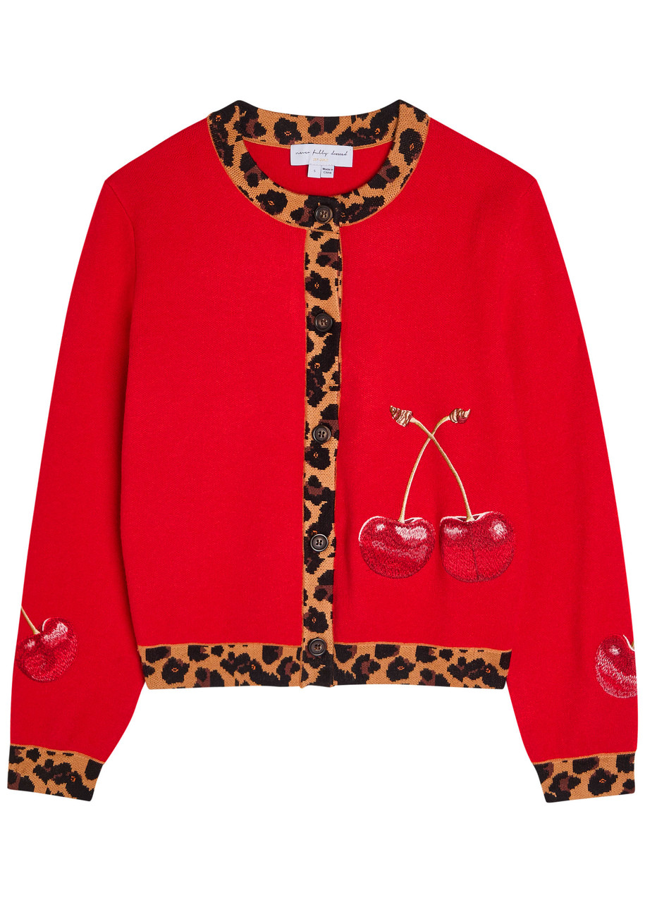 Never Fully Dressed Cherry Embroidered Knit Cardigan - Red - M M