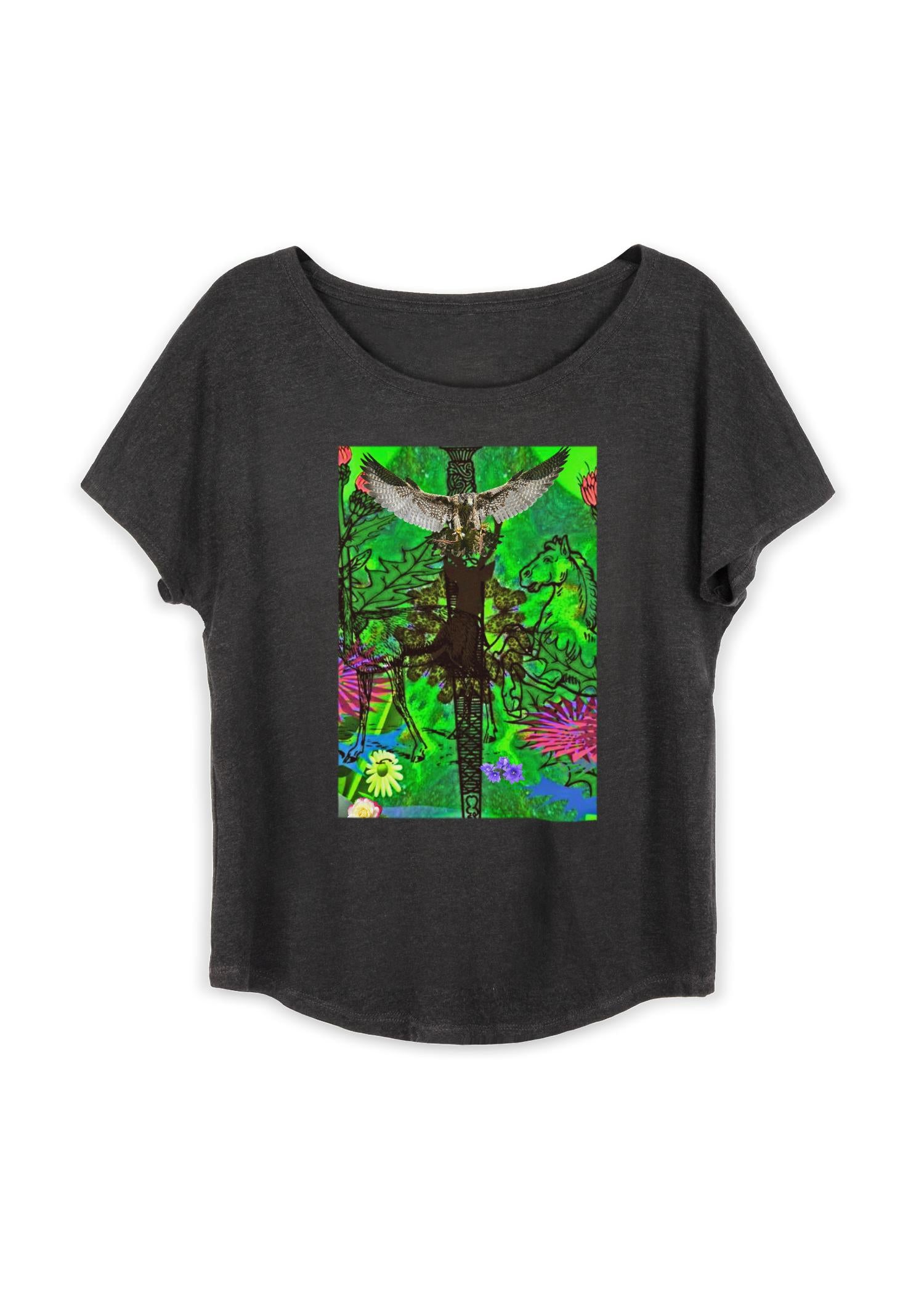 Boatneck Boyfriend Tee - Coat Of Arms Thistle by VIDA Original Artist