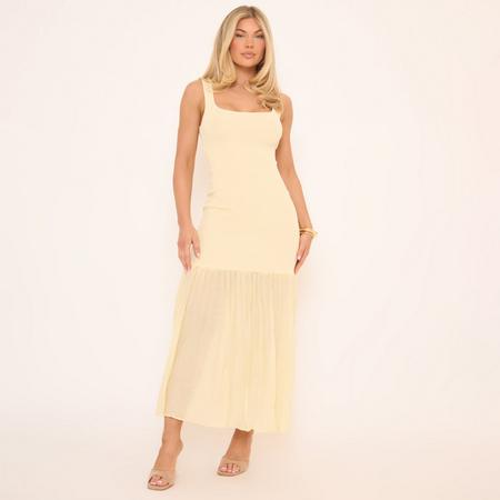 Scoop Neck Dropped Hem Detail Midaxi Dress In Yellow, Women's Size ML