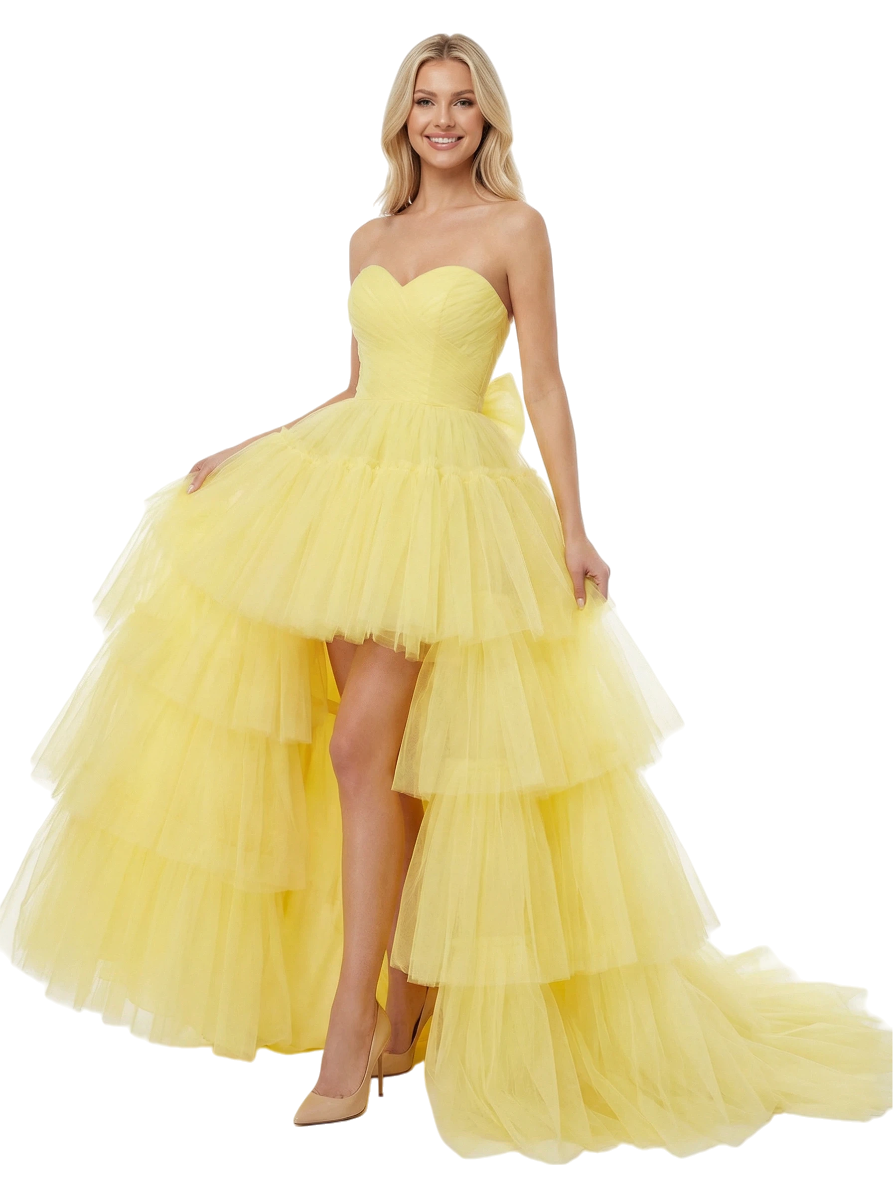 ChicSew Stunning Strapless Pleated Tulle Tiered Ball Gown Classy High Low Party Dress - Custom Colorleaving a note