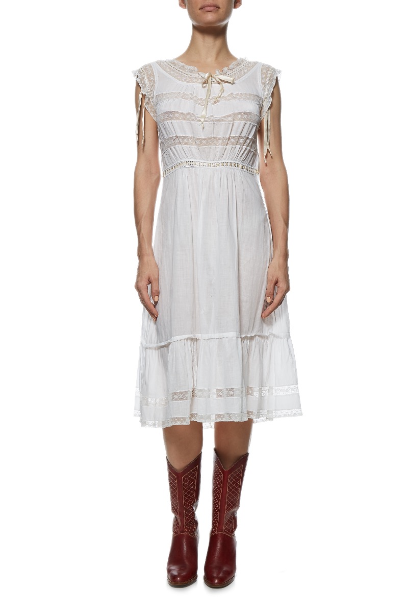 Women's WGACA Vintage Victorian Cotton Dress in White