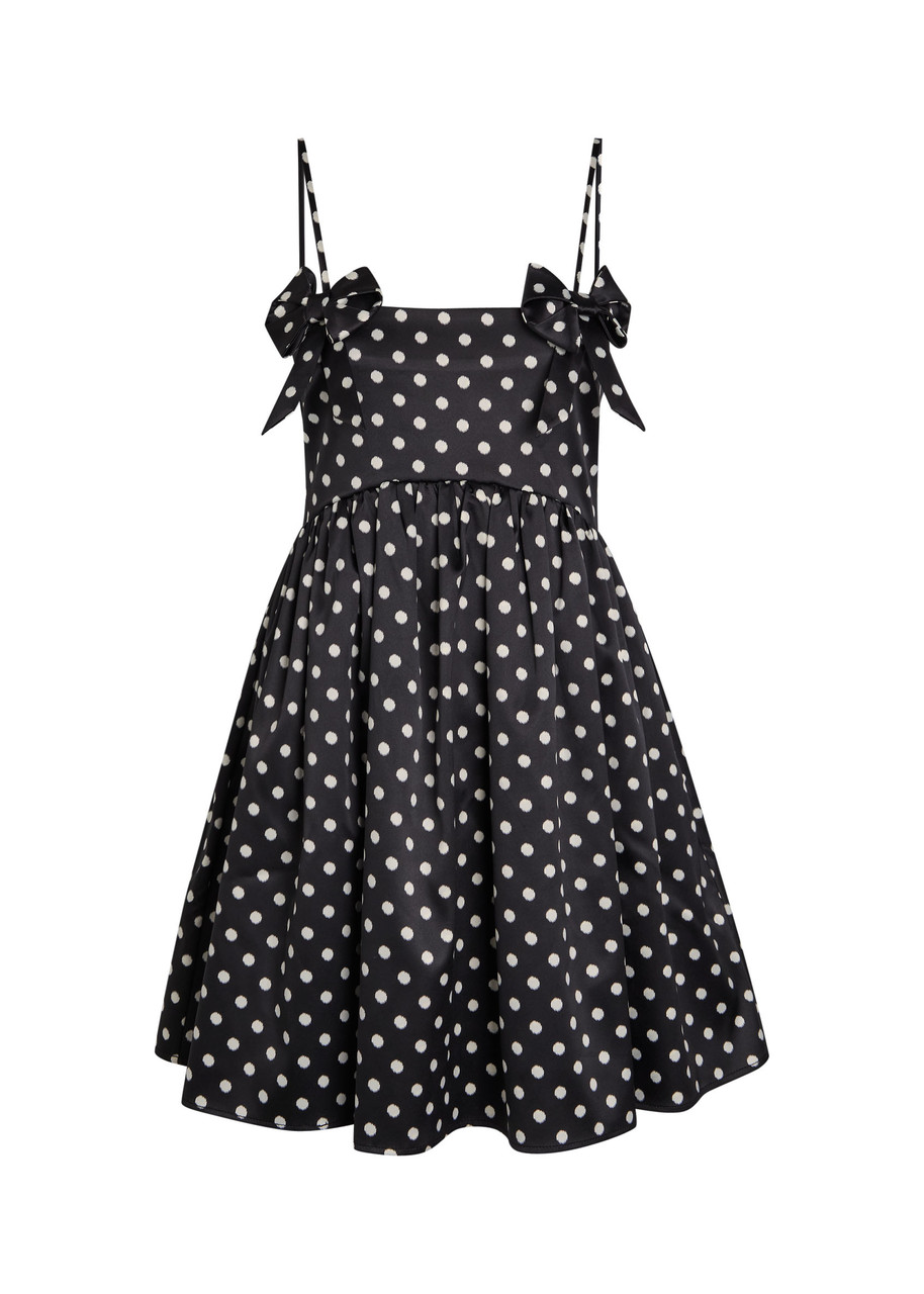 Ganni Polka-dot Stretch-satin Mini Dress - Black -