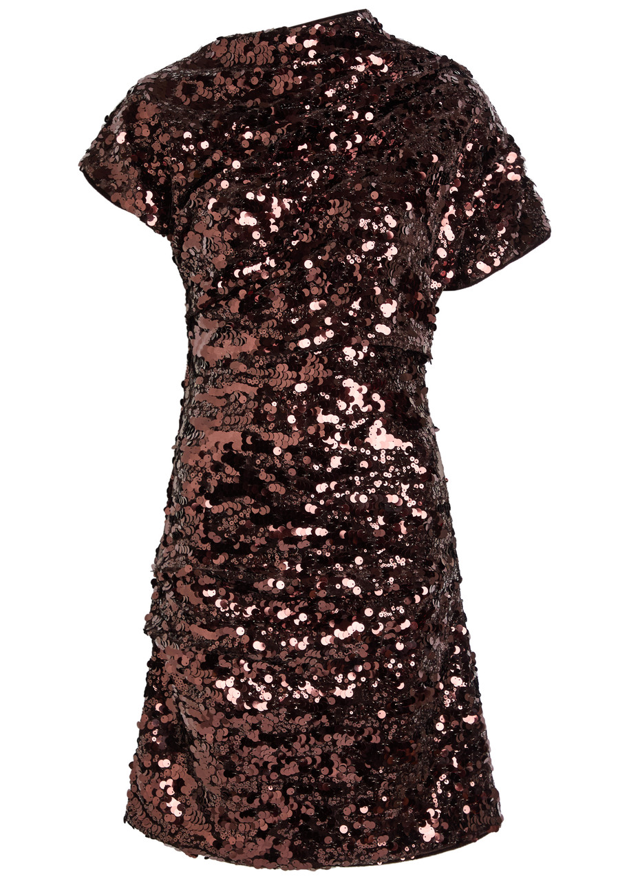 Ganni Sequin-embellished Velvet Mini Dress - Dark Brown - S