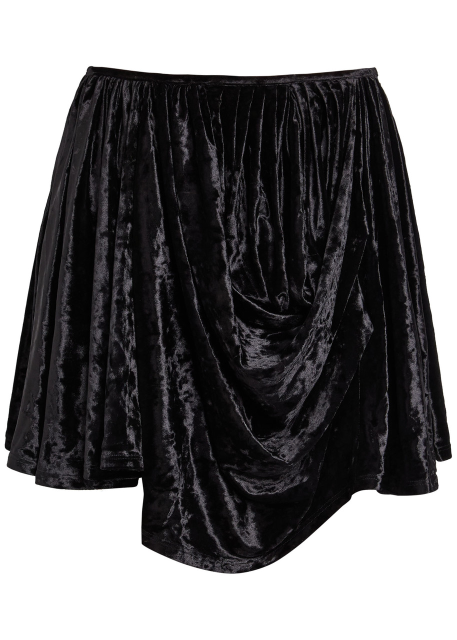 Ganni Draped Asymmetric Velour Mini Skirt - Black -