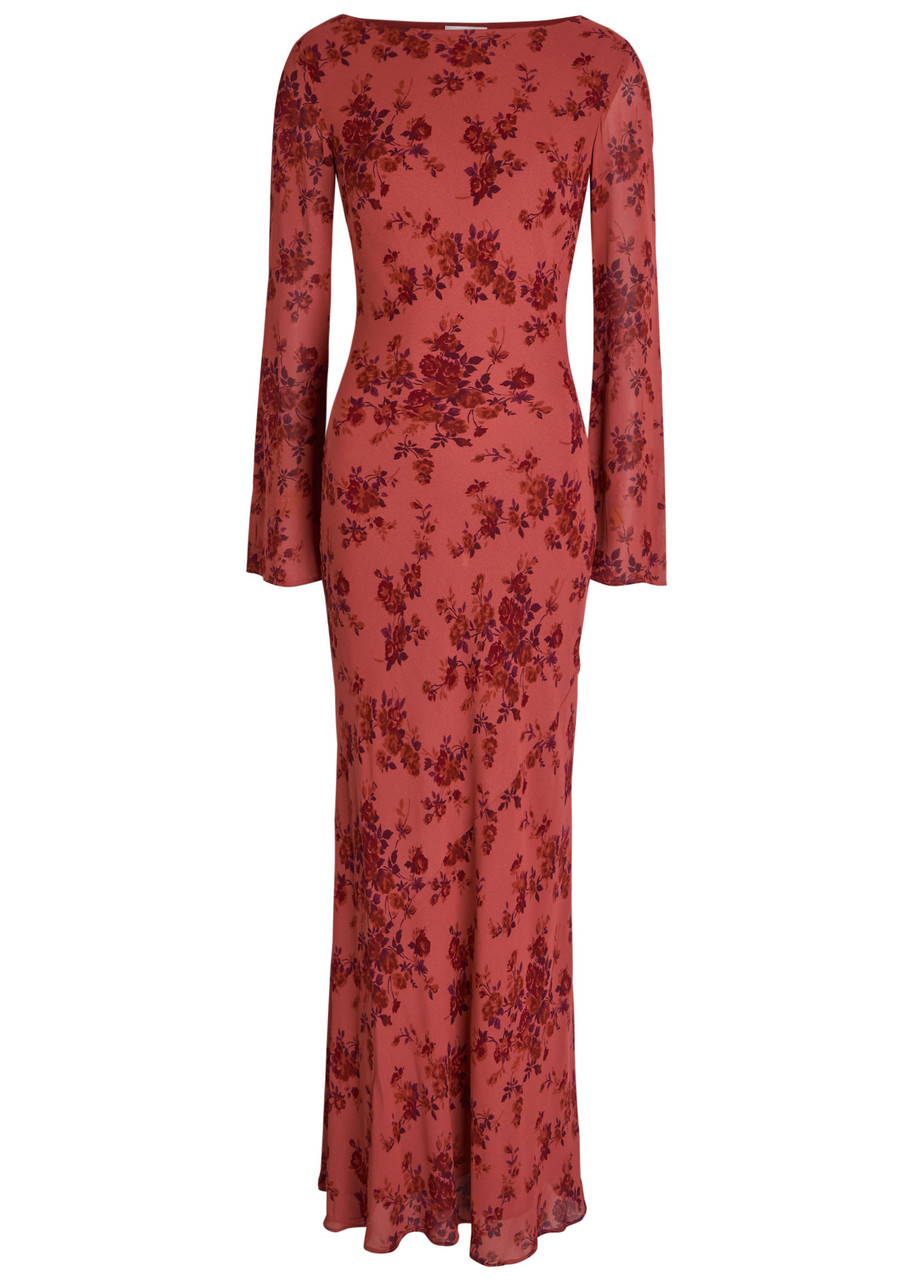 Reformation Esra Floral Chiffon Maxi Dress - Red - M M