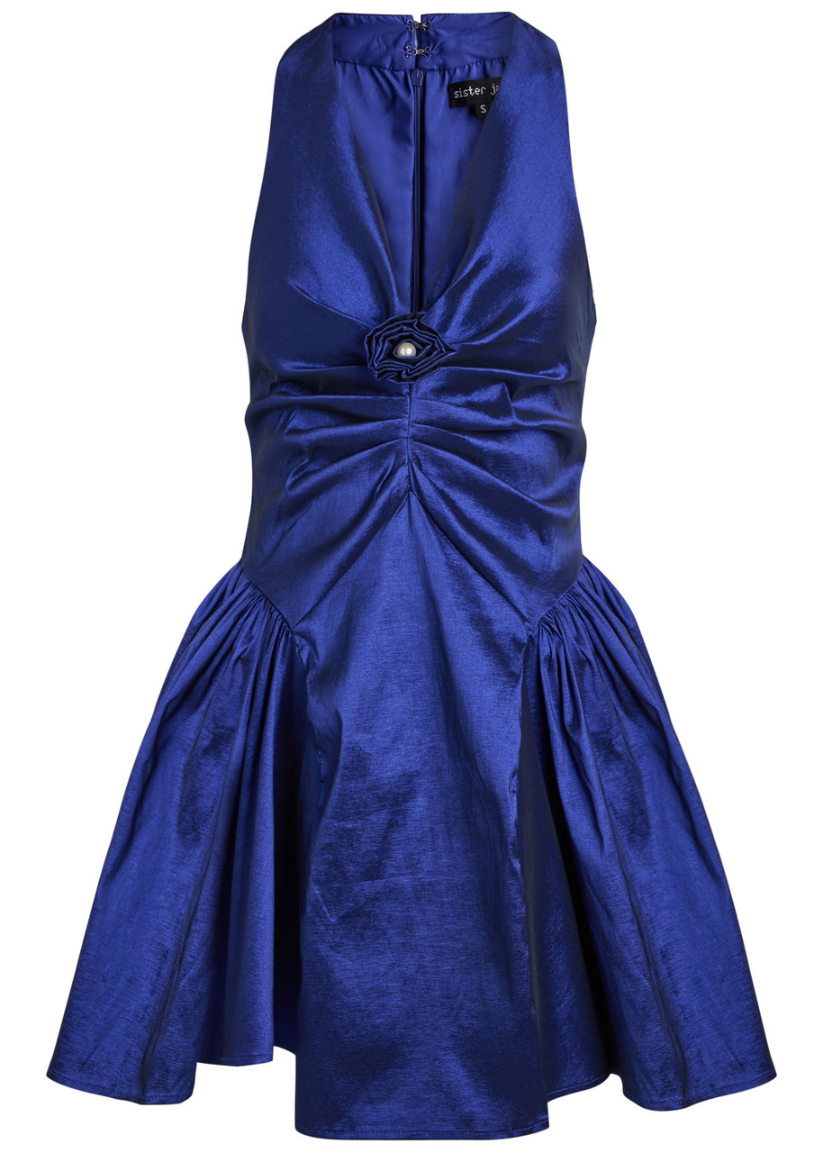 Sister Jane Marylin Ruched Taffeta Mini Dress - Blue - L