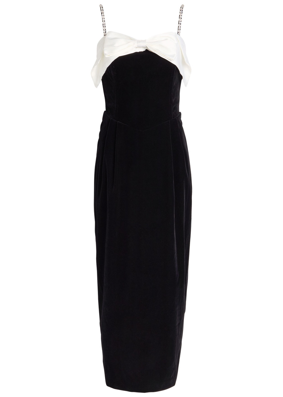 Sister Jane Kelly Bow-appliqud Velvet Midi Dress - Black And White - L