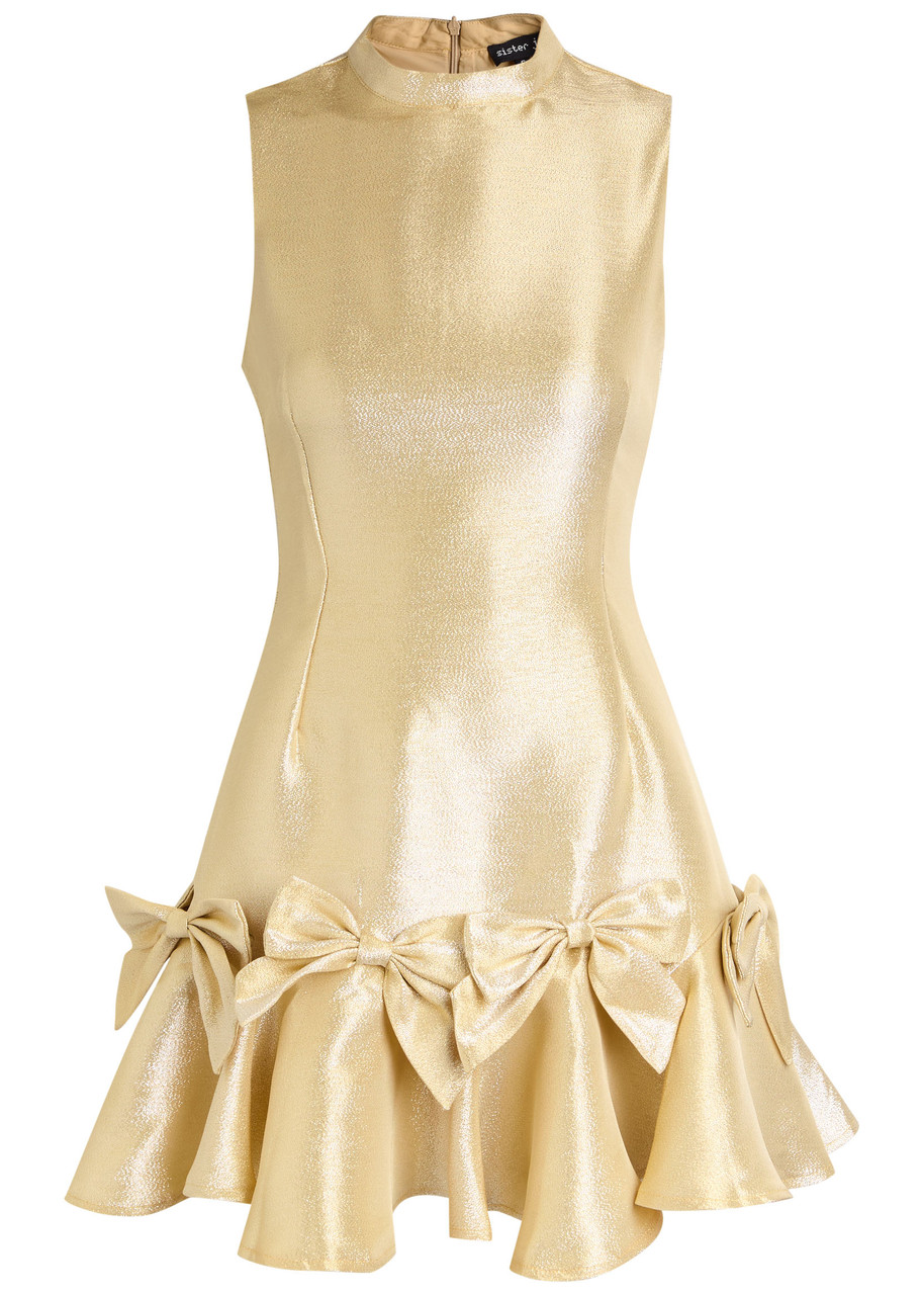 Sister Jane Shimmy Bow-appliqud Lam Mini Dress - Gold - S