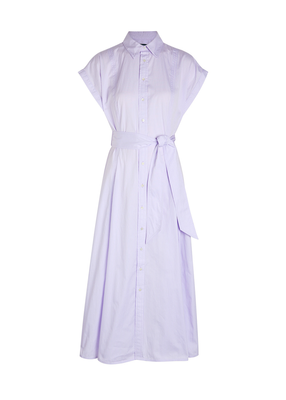 Polo Ralph Lauren Striped Belted Cotton Shirt Dress - Purple - S