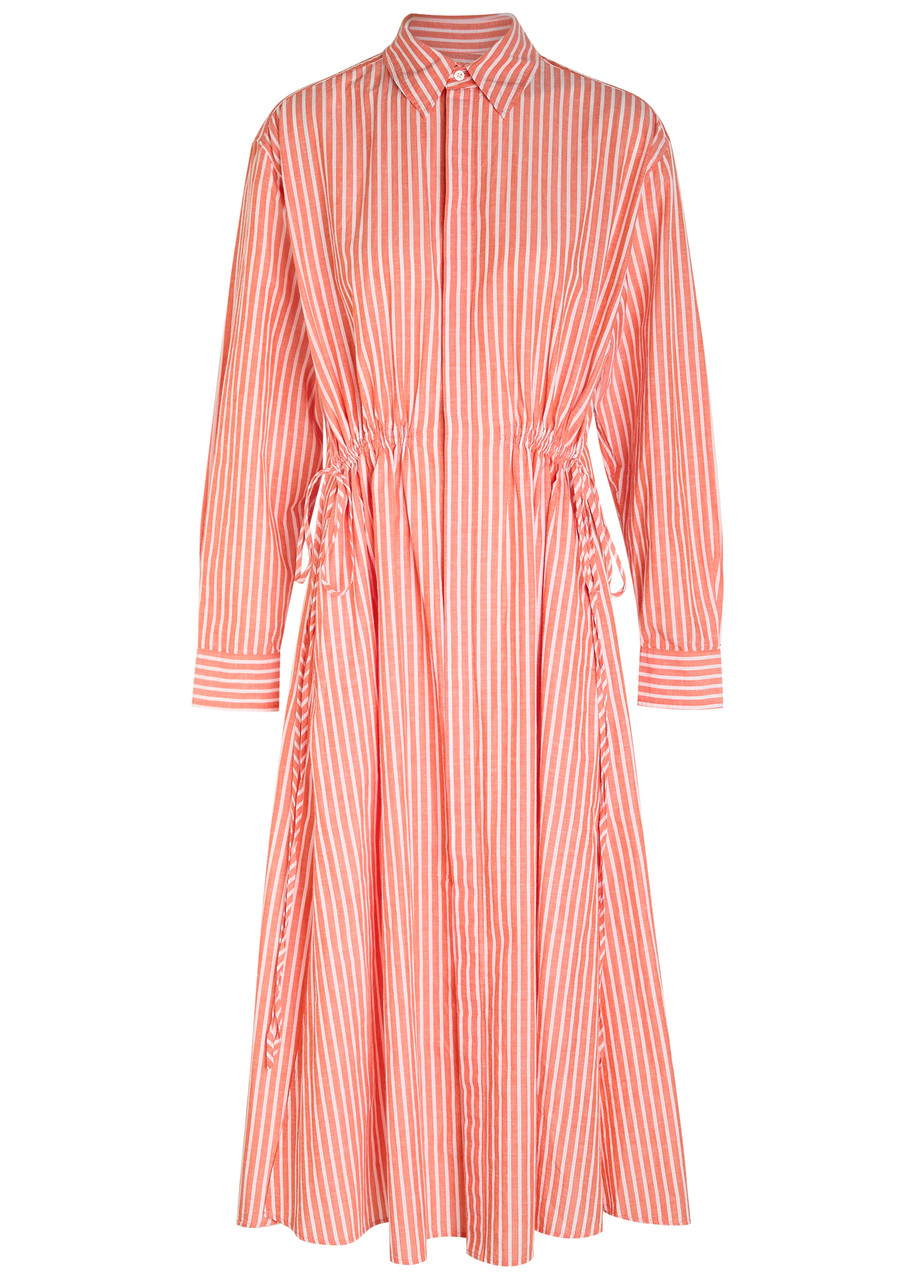 Polo Ralph Lauren Striped Cotton-blend Midi Shirt Dress - Orange - S