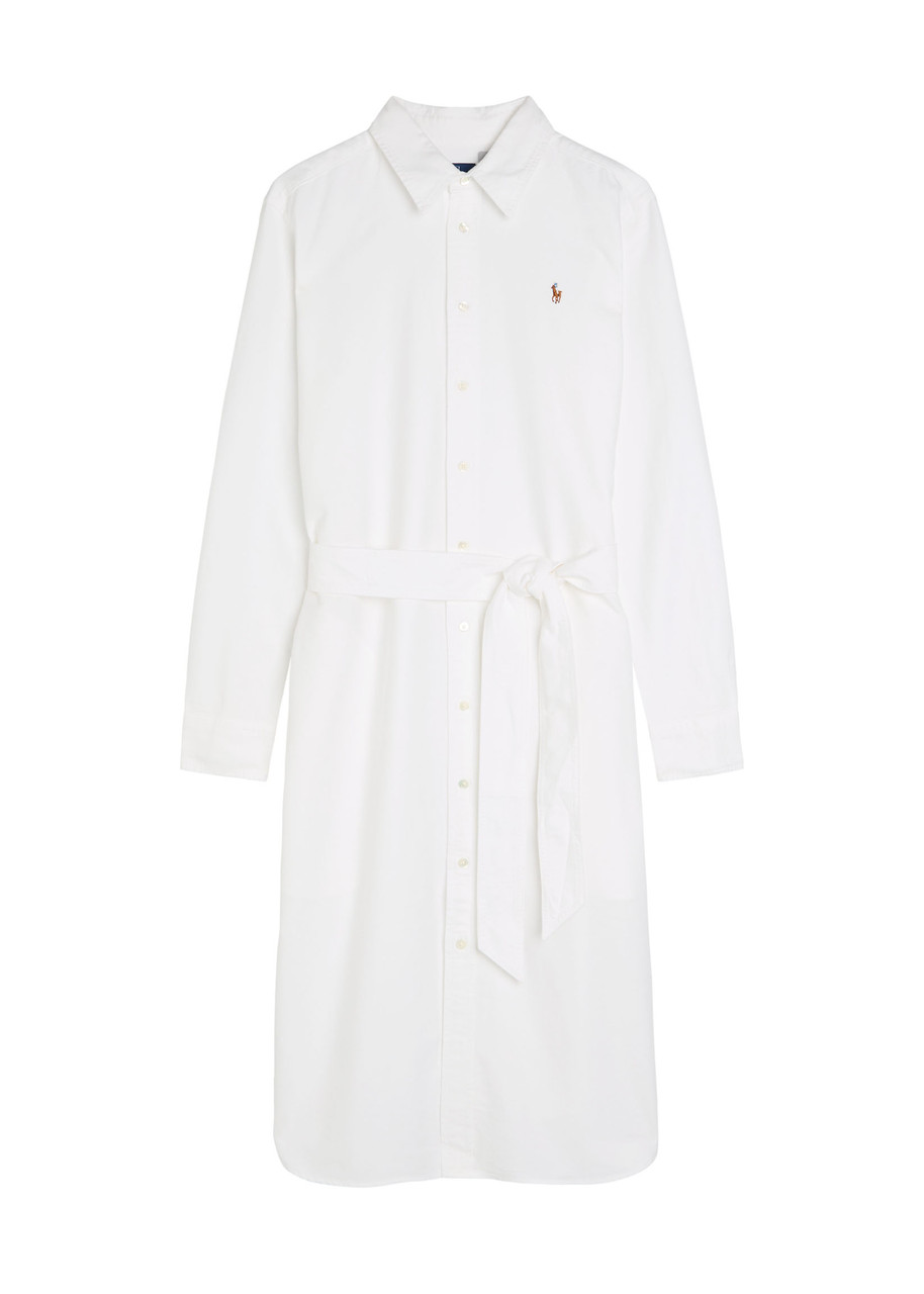 Polo Ralph Lauren Belted Cotton Midi Shirt Dress - White - M