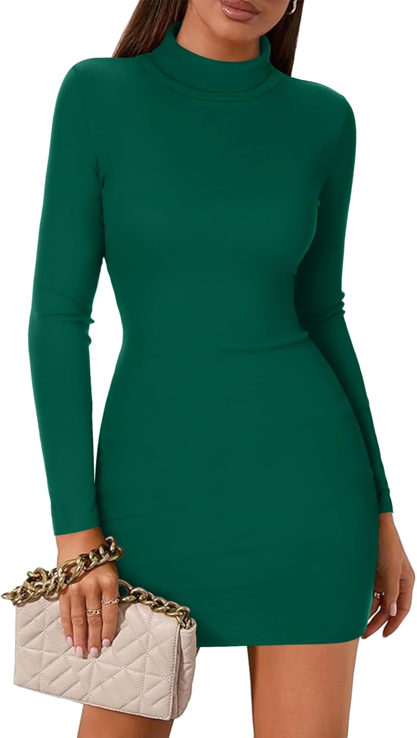 Zeagoo Bodycon Dress Elegant Turtleneck Long Sleeve Dress