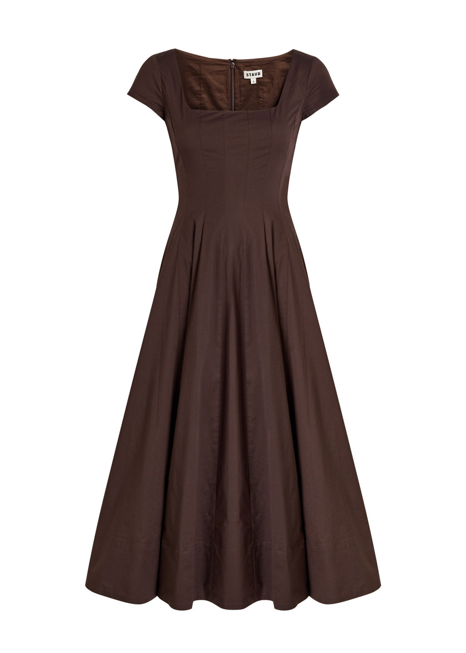 Staud Wells Stretch-cotton Poplin Midi Dress - Brown -