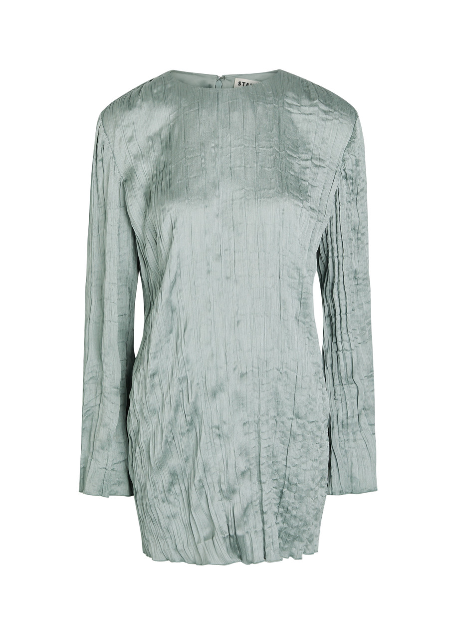 Staud Kona Pliss Mini Dress - Silver - M M