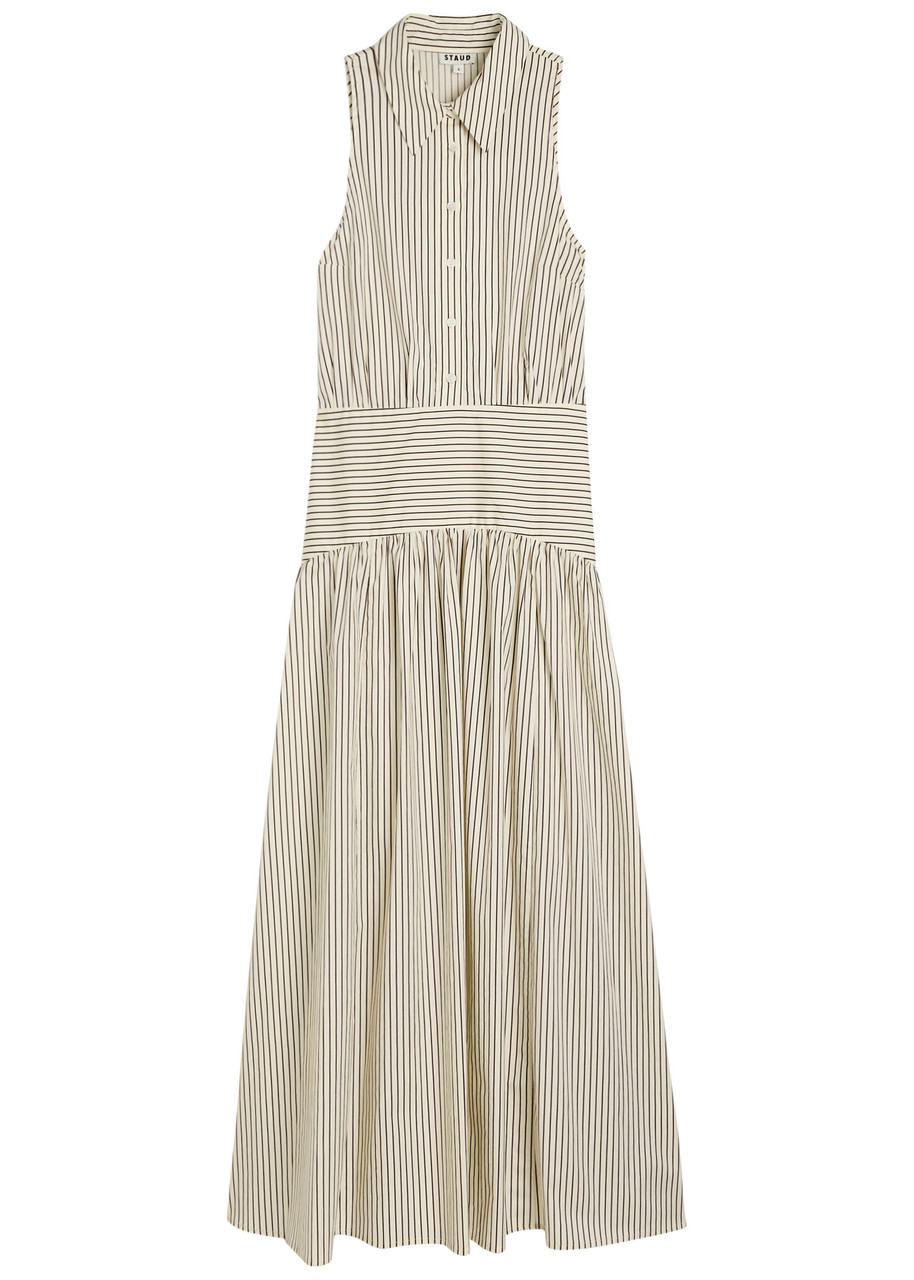 Staud Romy Striped Stretch-cotton Poplin Maxi Shirt Dress - White -