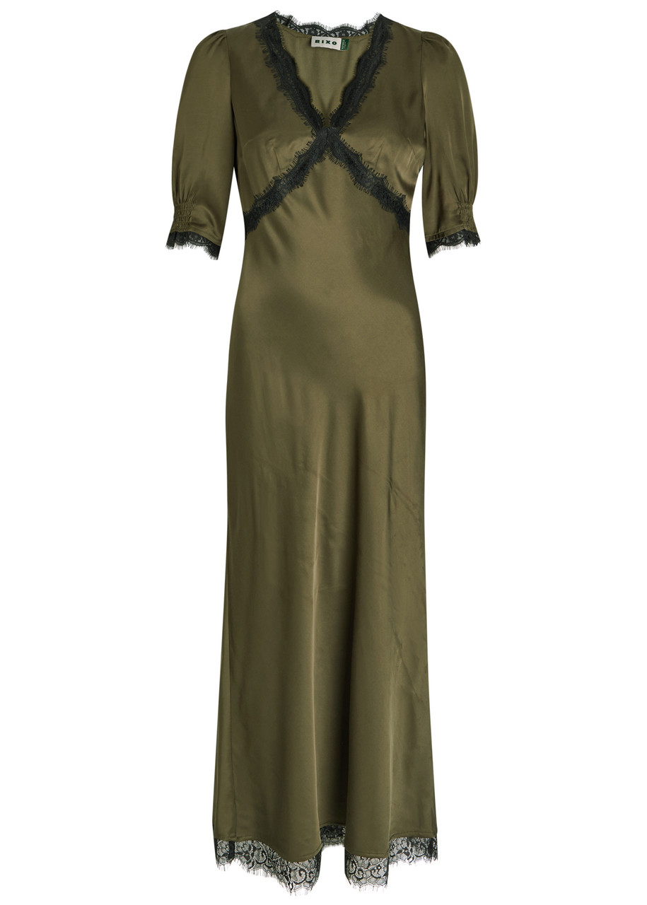 Rixo Annina Lace-embellished Satin Midi Dress - Green -