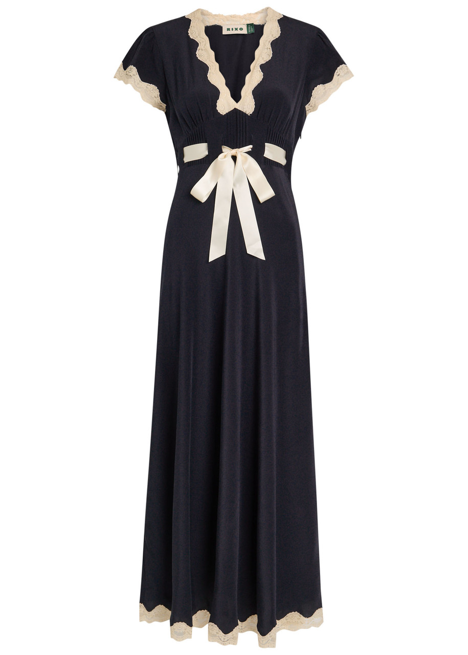 Rixo Marlice Ribbon Silk Midi Dress - Navy - L