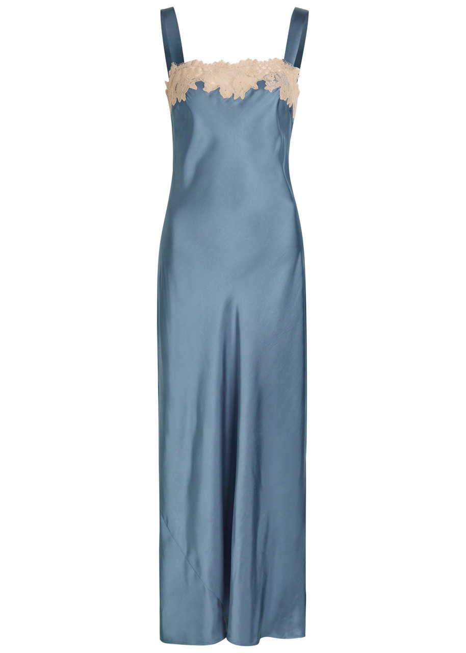 Rixo Rosamarie Lace-trim Satin Midi Slip Dress - Blue - X