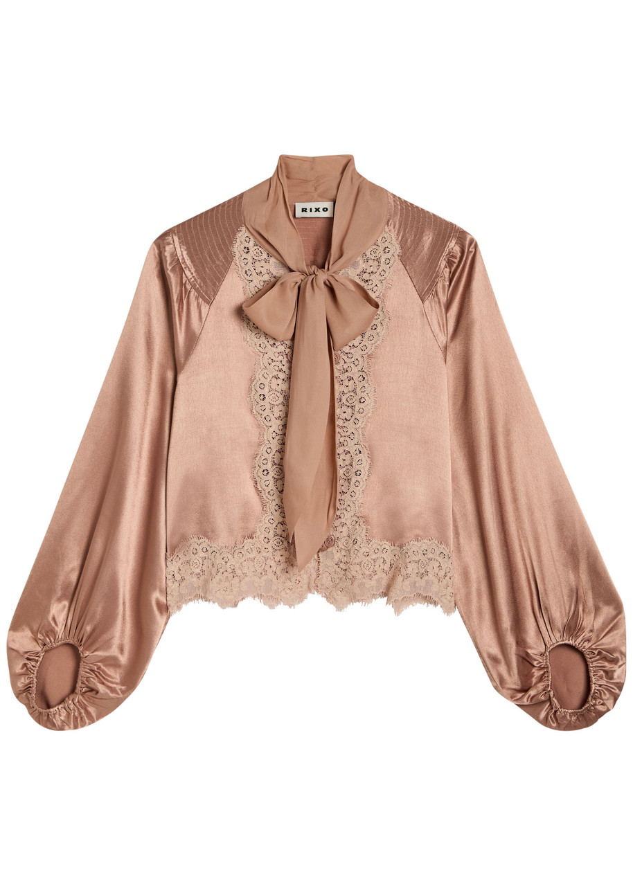 Rixo Nalani Lace-trimmed Satin Blouse - Pink -