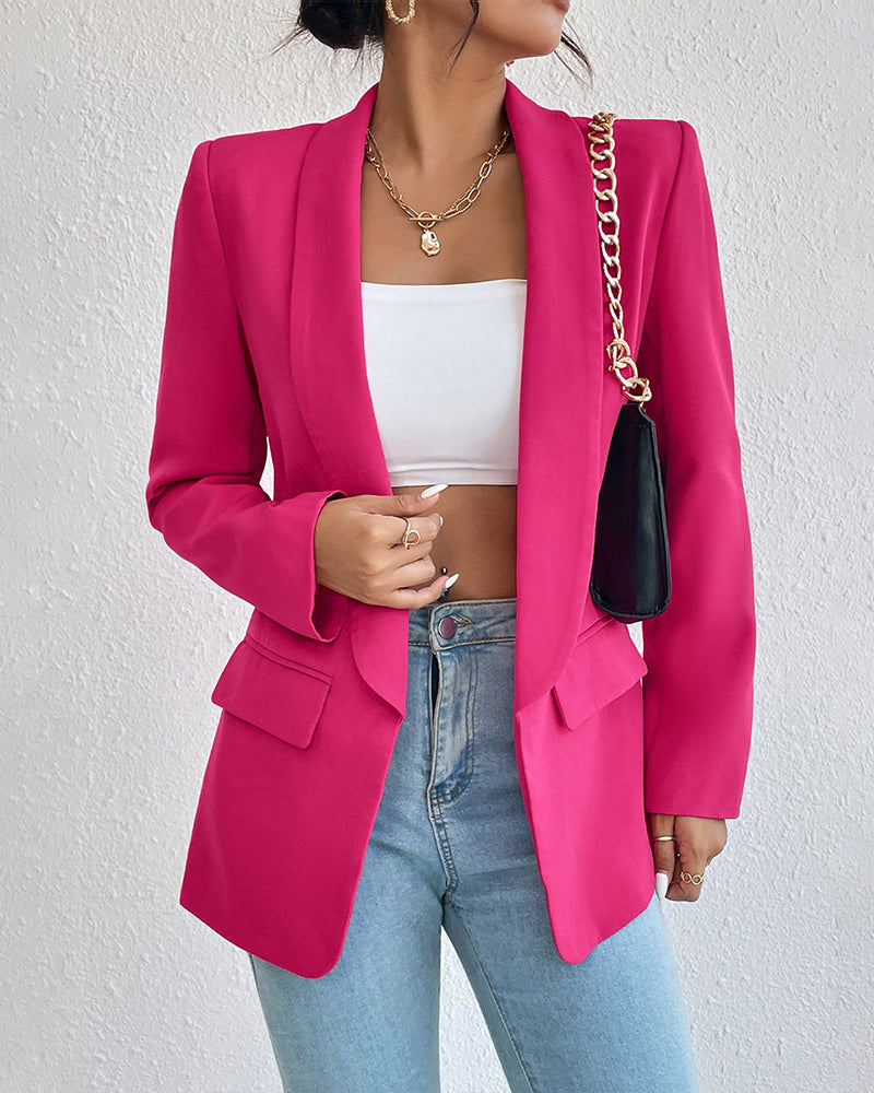 Fashion Suit Lapel Blazer Jacket - Rose Red S