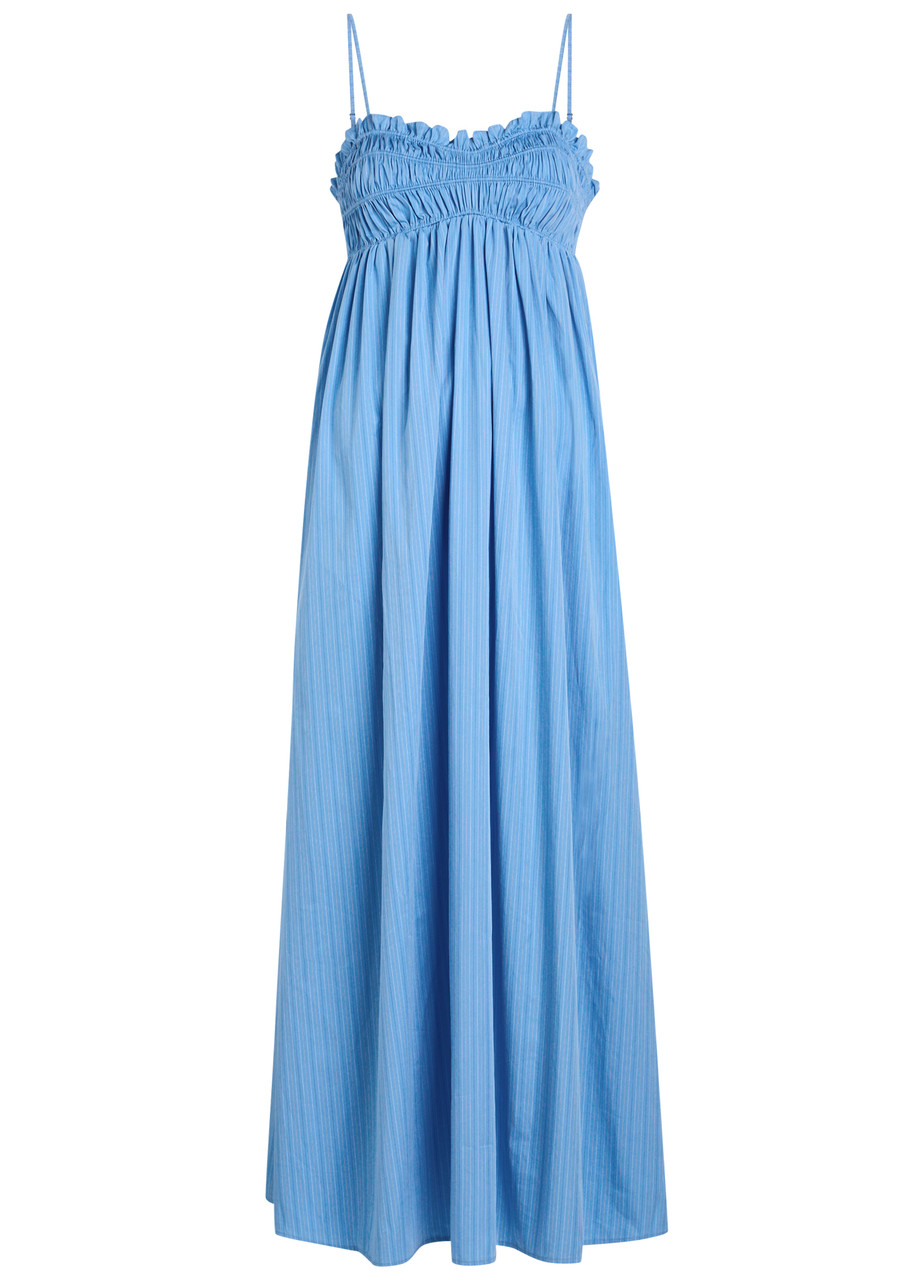 Faithfull The Brand Presa Pinstriped Cotton Maxi Dress - Blue - M M