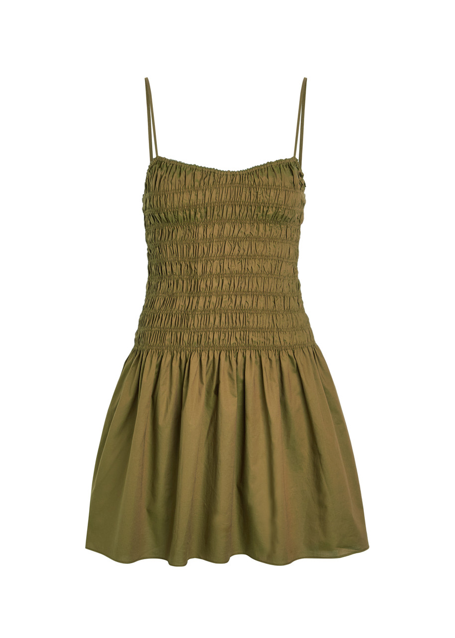 Faithfull The Brand Araceli Shirred Cotton Mini Dress - Green - S - S