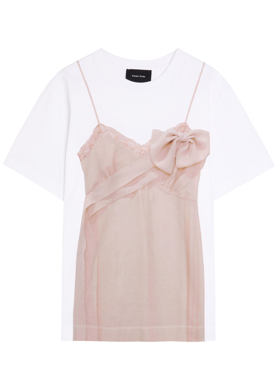 Simone Rocha Bow Sash Slip Dress Trompe L'oeil Printed Cotton shirt - White - M M