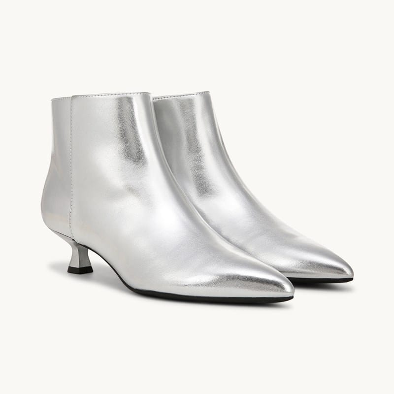 LifeStride Maya Ankle Bootie Boots Silver Faux Leather . W