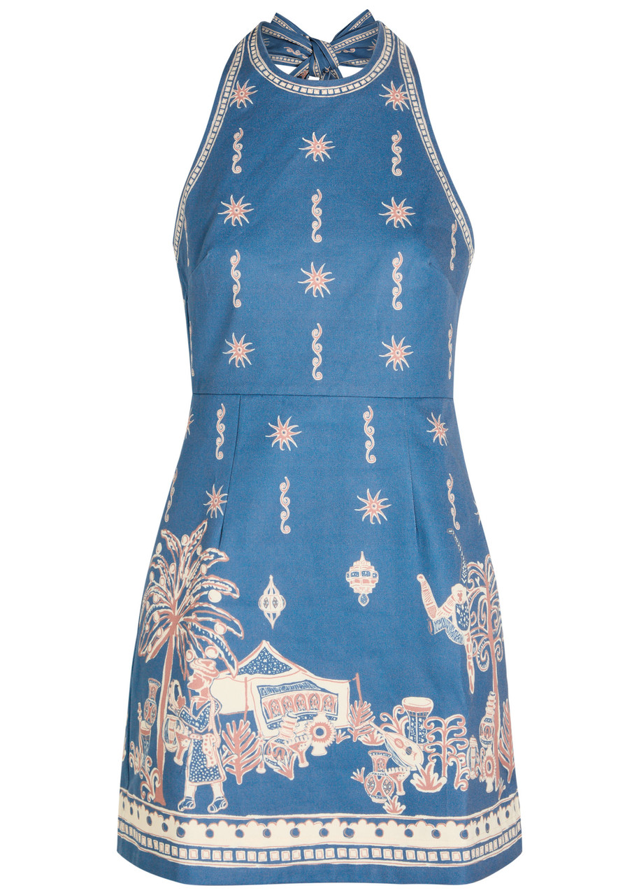 Alemais Acacia Printed Cotton Mini Dress - Blue - S