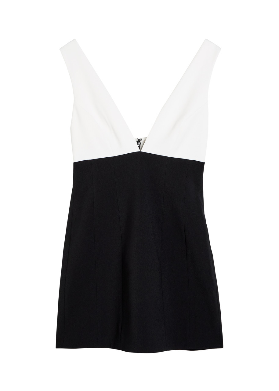 Alice + Olivia Mandy Plunge V-neck Crepe Mini Dress - Black And White - L