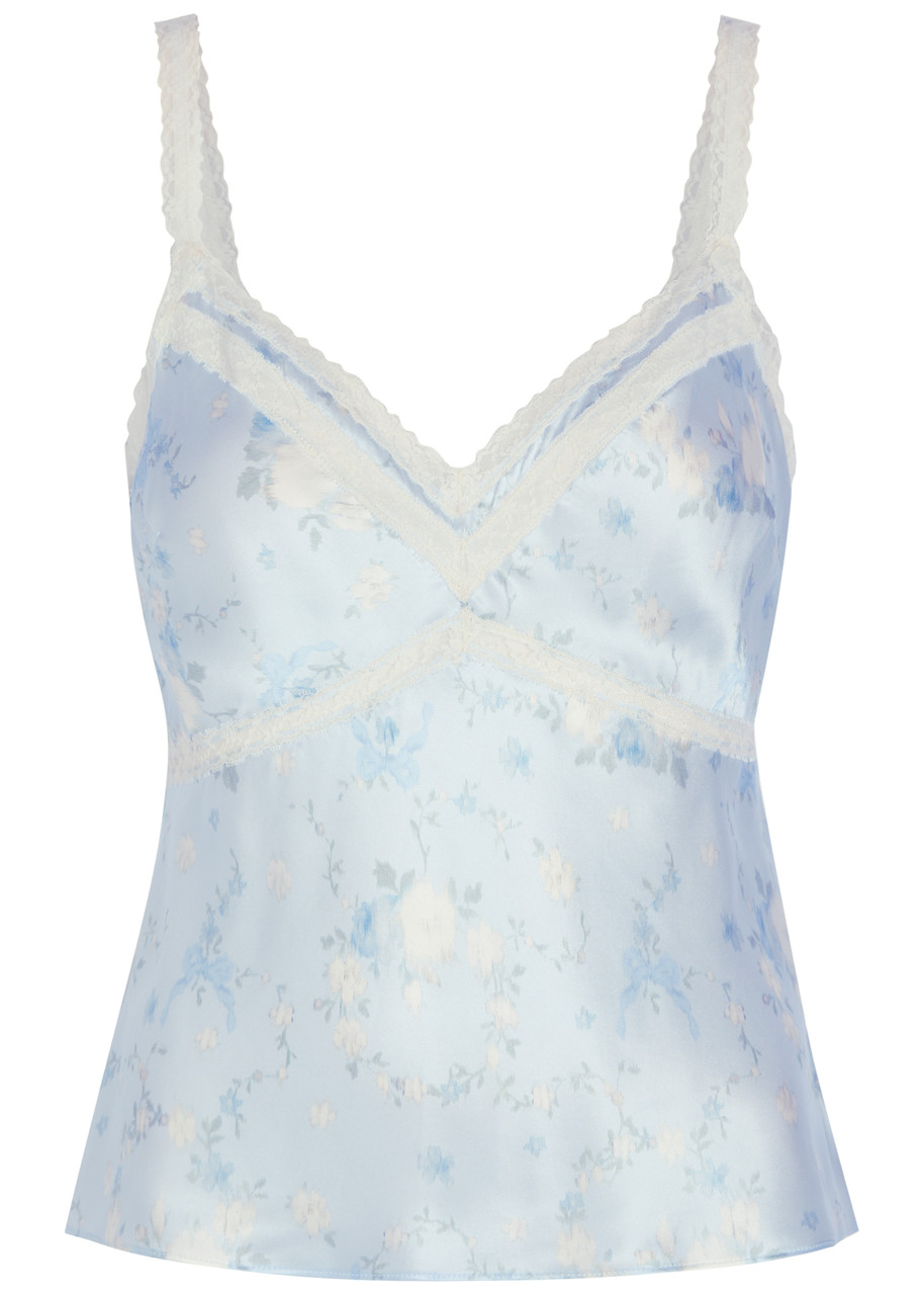 Loveshackfancy Lirena Floral-print Silk Cami top - Light Blue