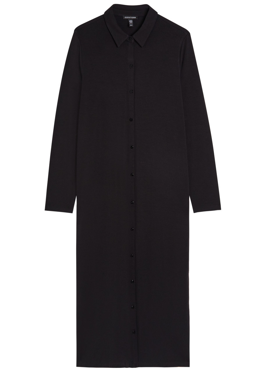 Eileen Fisher Stretch-jersey Midi Shirt Dress - Black - L -