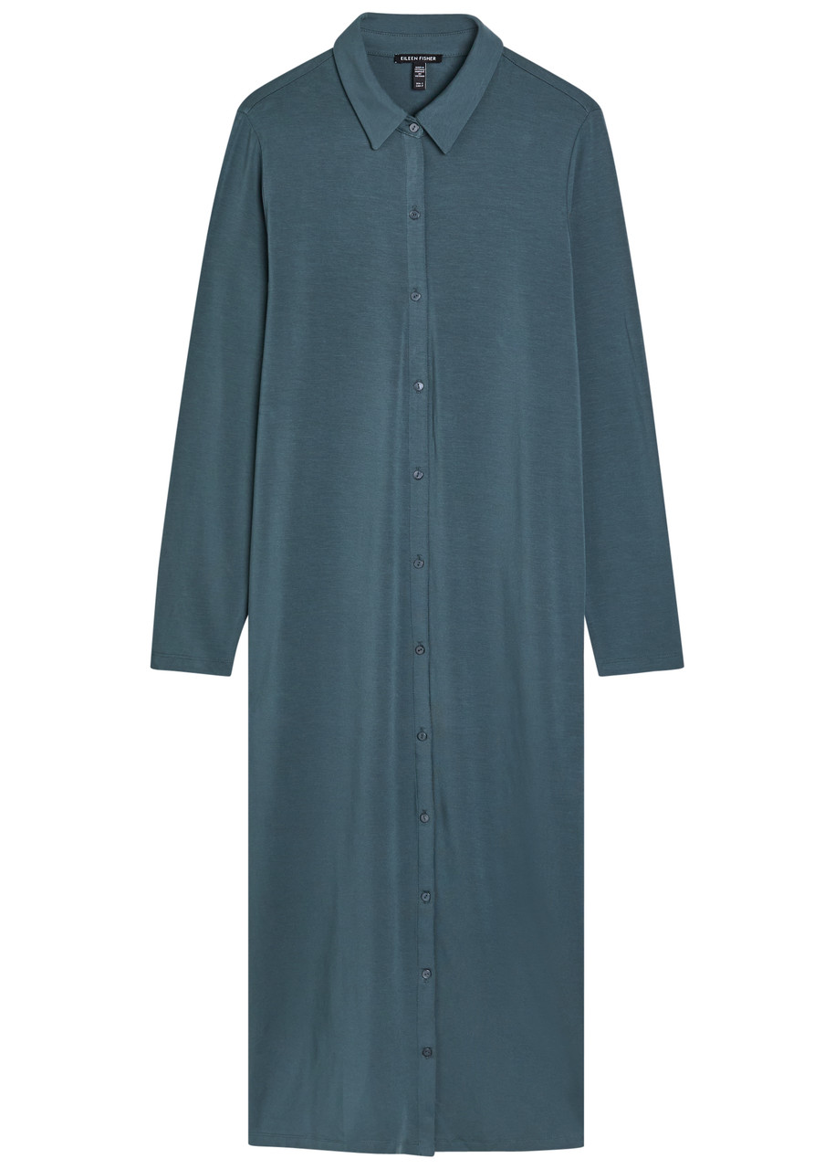 Eileen Fisher Stretch-jersey Midi Shirt Dress - Blue - L -