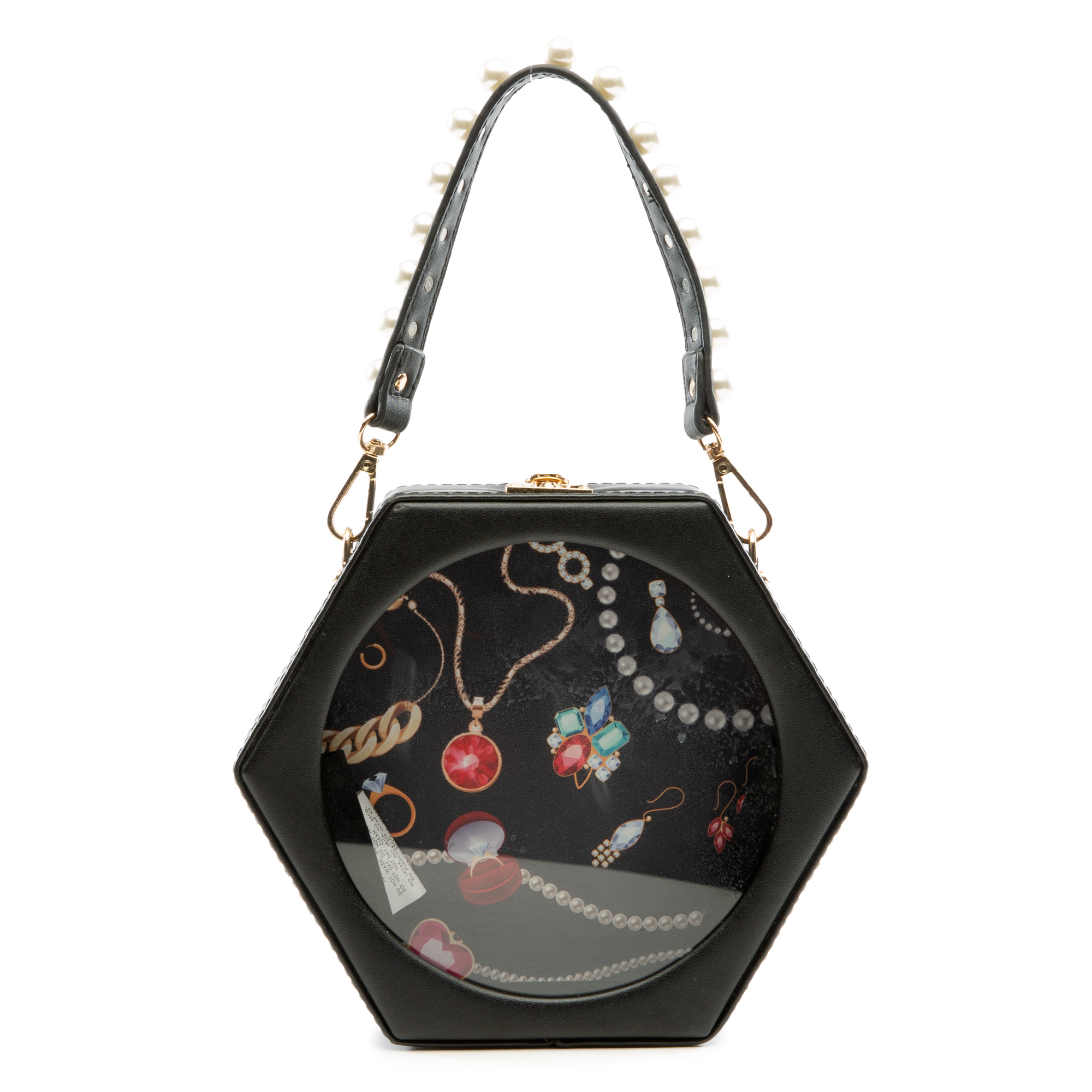 Women Hexagonal Jewelry Printed Handbag Black Handbags OS Black