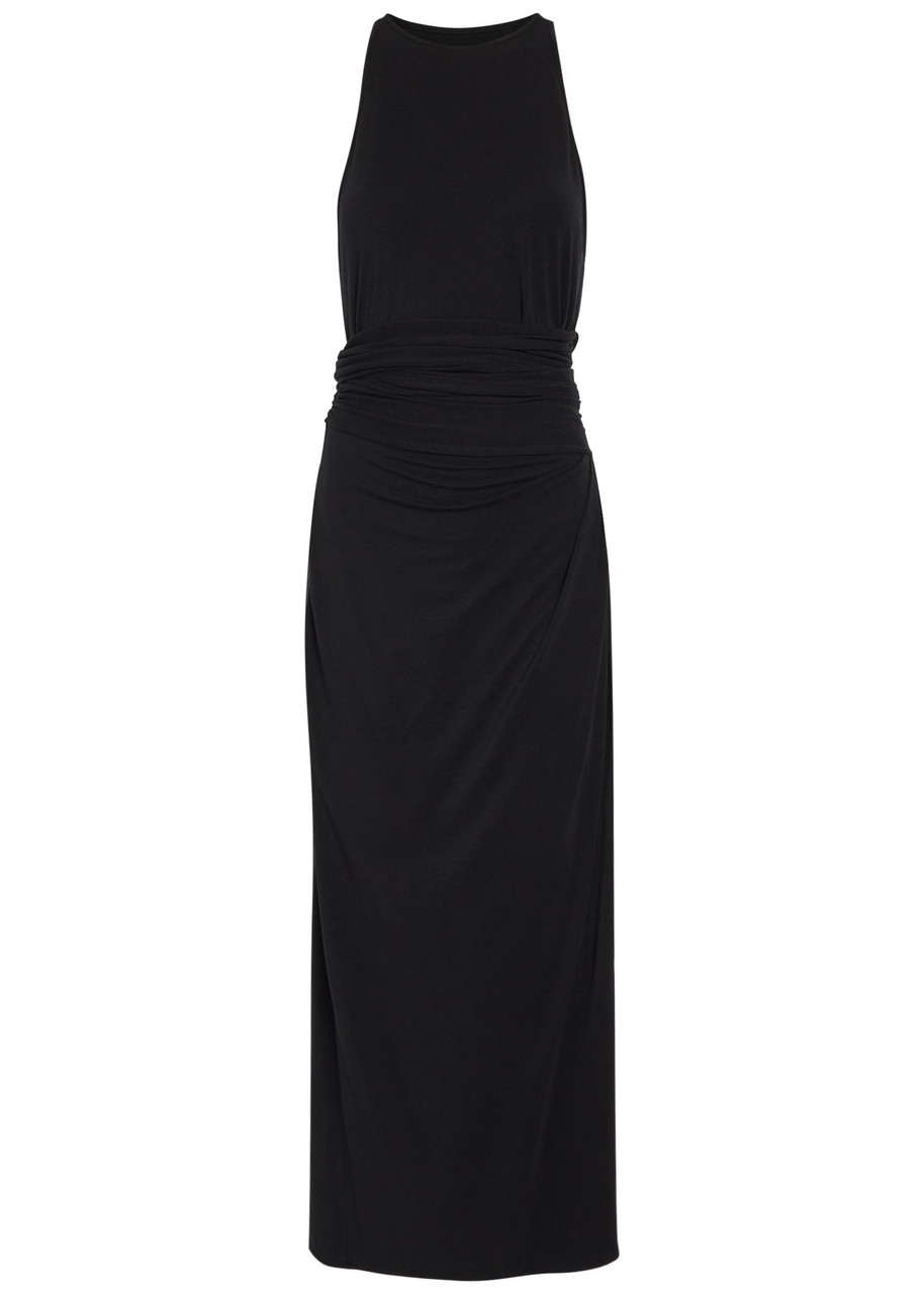 Another Tomorrow Sarong-effect Jersey Midi Dress - Black